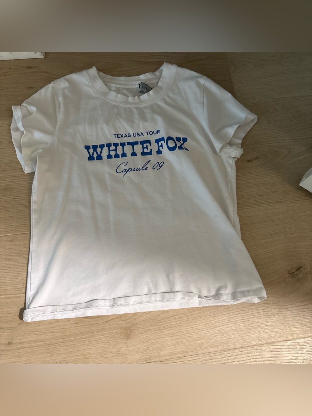 White Fox Boutique White Short Sleeve Tee with Blue Logo